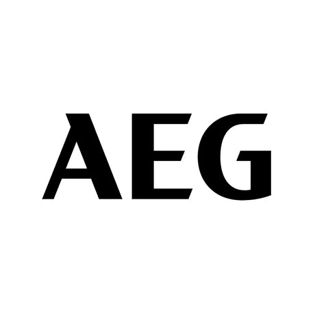 Die schwarzen Buchstaben AEG in fetter Schrift auf weißem Hintergrund.