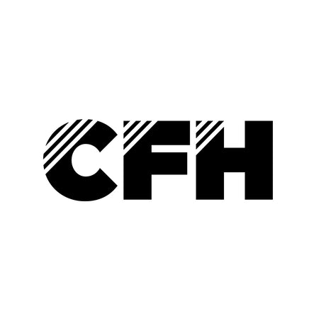 Die Buchstaben CFH in fetter schwarzer Schrift mit diagonalen Streifen oben links vom C und über F und H.