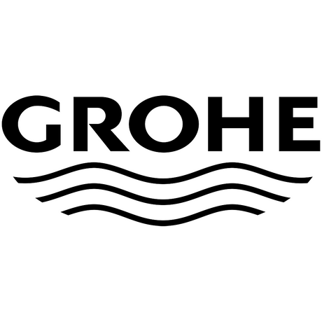 Schwarzes GROHE Textlogo über drei waagerechten Wellenlinien auf weißem Hintergrund.