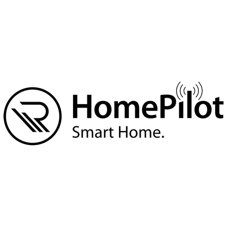 HomePilot-Logo mit einem stilisierten R und dem Text HomePilot Smart Home mit drahtlosen Signalleitungen.