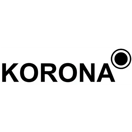 Das Wort KORONA in fetten schwarzen Buchstaben mit einem durchgehenden schwarzen Kreis über dem letzten Buchstaben A.