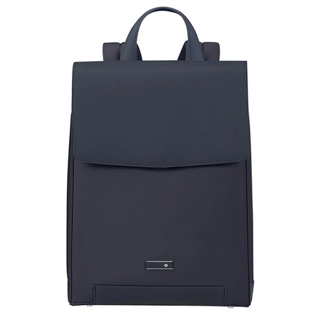 Ein schlichter, moderner Rucksack in dunklem Marineblau mit Tragegriff und Klappe an der Vorderseite.