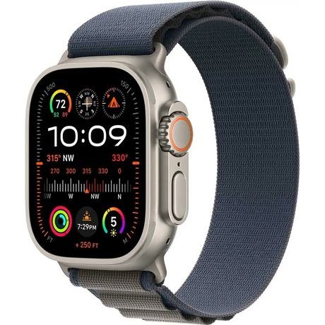 Eine Smartwatch mit einem grauen Stoffband zeigt auf ihrem Display die Uhrzeit und Fitnessdaten an.