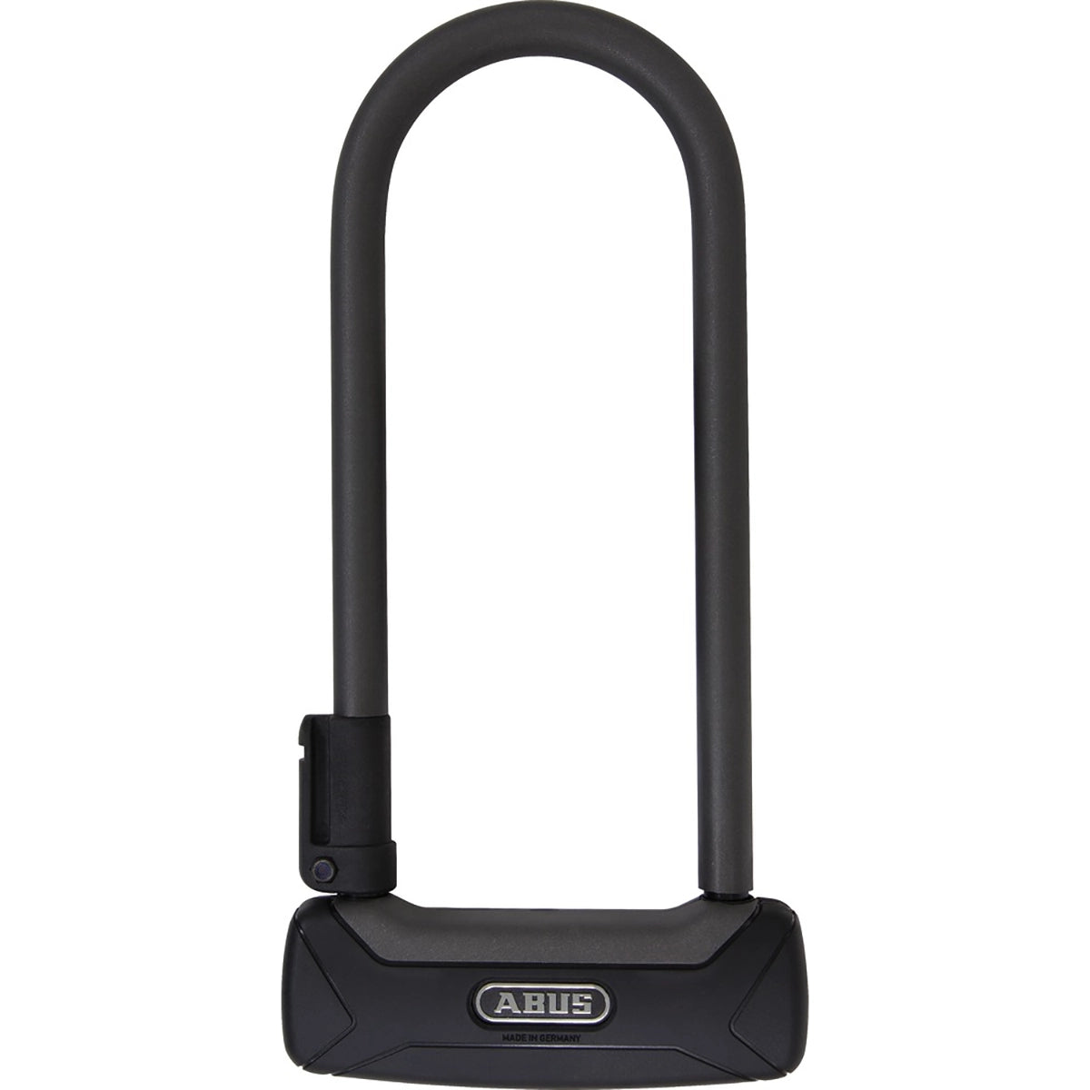 Das ABUS Granit Plus 640/135HB230 + TexKF schwarzes Bügelschloss mit ABUS-Logo bietet einen starken Diebstahlschutz für Fahrräder und E-Bikes; abgebildet auf weißem Hintergrund.
