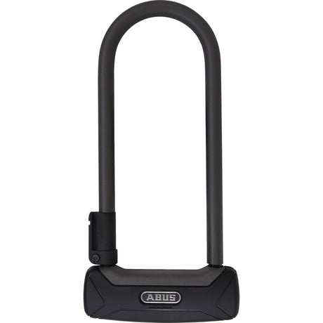 Das ABUS Granit Plus 640/135HB230 + TexKF schwarzes Bügelschloss mit ABUS-Logo bietet einen starken Diebstahlschutz für Fahrräder und E-Bikes; abgebildet auf weißem Hintergrund.