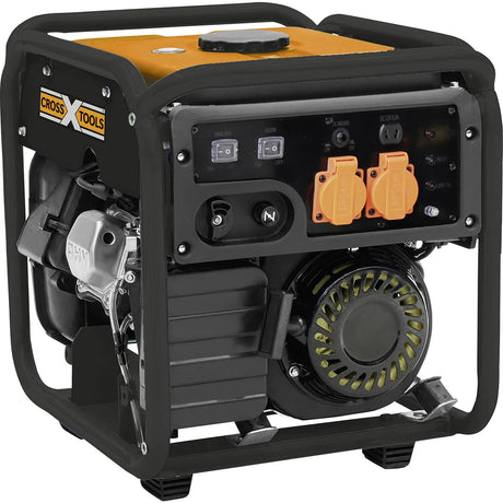 Das Cross Notstromaggregat CPG 4000 INV von Cross ist ein tragbarer 6-kW-Generator mit Bedienfeld, Steckdosen und stabilem Rahmen, hier in der Frontansicht.