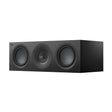 Der KEF Q6 Meta Center-Lautsprecher von KEF ist ein schwarzer, rechteckiger Lautsprecher mit drei runden Fronttreibern und fortschrittlicher Uni-Q-Treibertechnologie für herausragende Klangqualität.